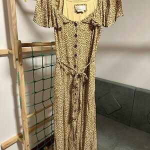Anthropologie Tan Ruffled Midi Dress